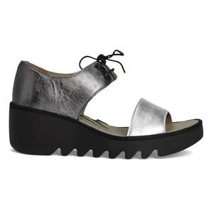 NEW FLY LONDON women's bilu465 sandals in silver/graphite